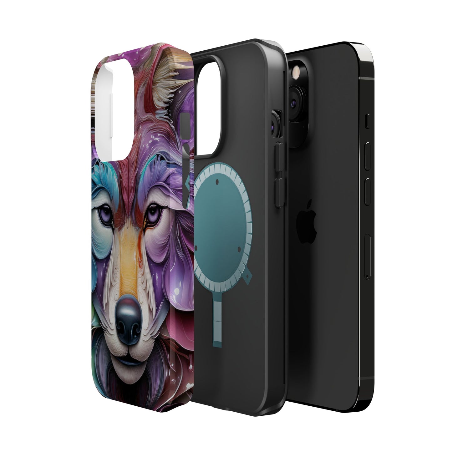 Mag Safe Vibrant Wolf Art - Colorful Wolf Design, Magnetic Phone Case, Trending iPhone Case