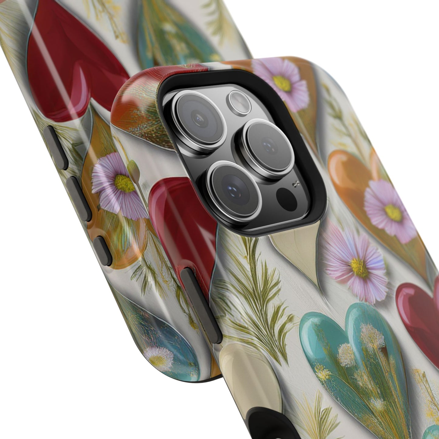 MagSafe Hearts and Flowers Phone Case, Top Trending iPhone Phone Case, Vibrant Phone Case