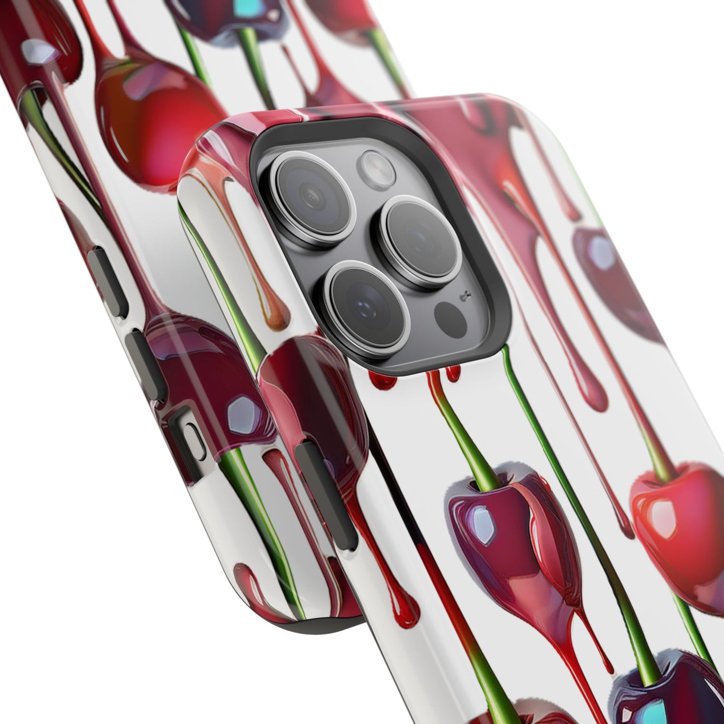 Dripping Cherry Phone Case - Cherry Design, White iPhone Magnetic Phone Case
