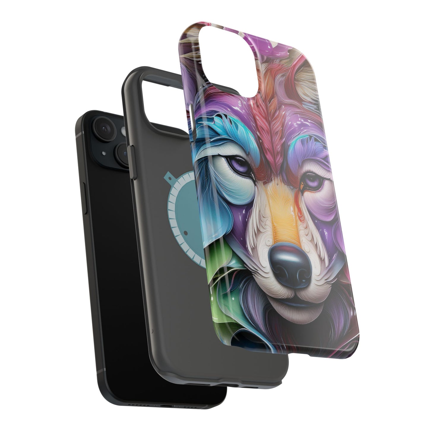 Mag Safe Vibrant Wolf Art - Colorful Wolf Design, Magnetic Phone Case, Trending iPhone Case