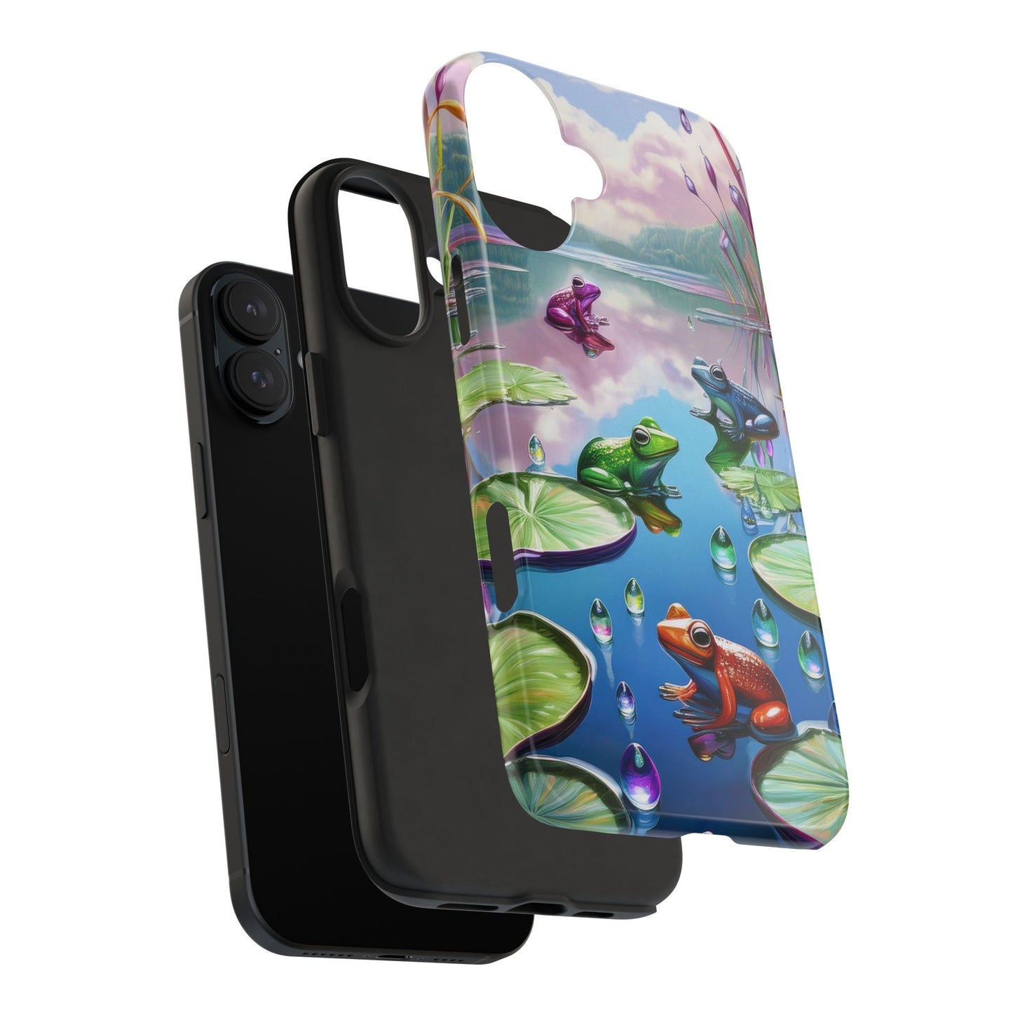 Lily Pads and Frogs Phone Case, Mountain View Raindrops Nature Scene for iPhone or Samsung Galaxy