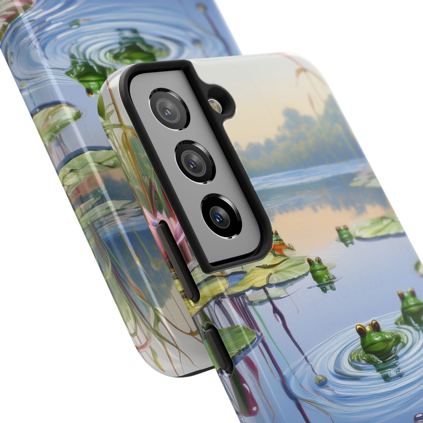 Lily Pads and Frogs Phone Case, Mountain View Raindrops Nature Scene for iPhone or Samsung Galaxy