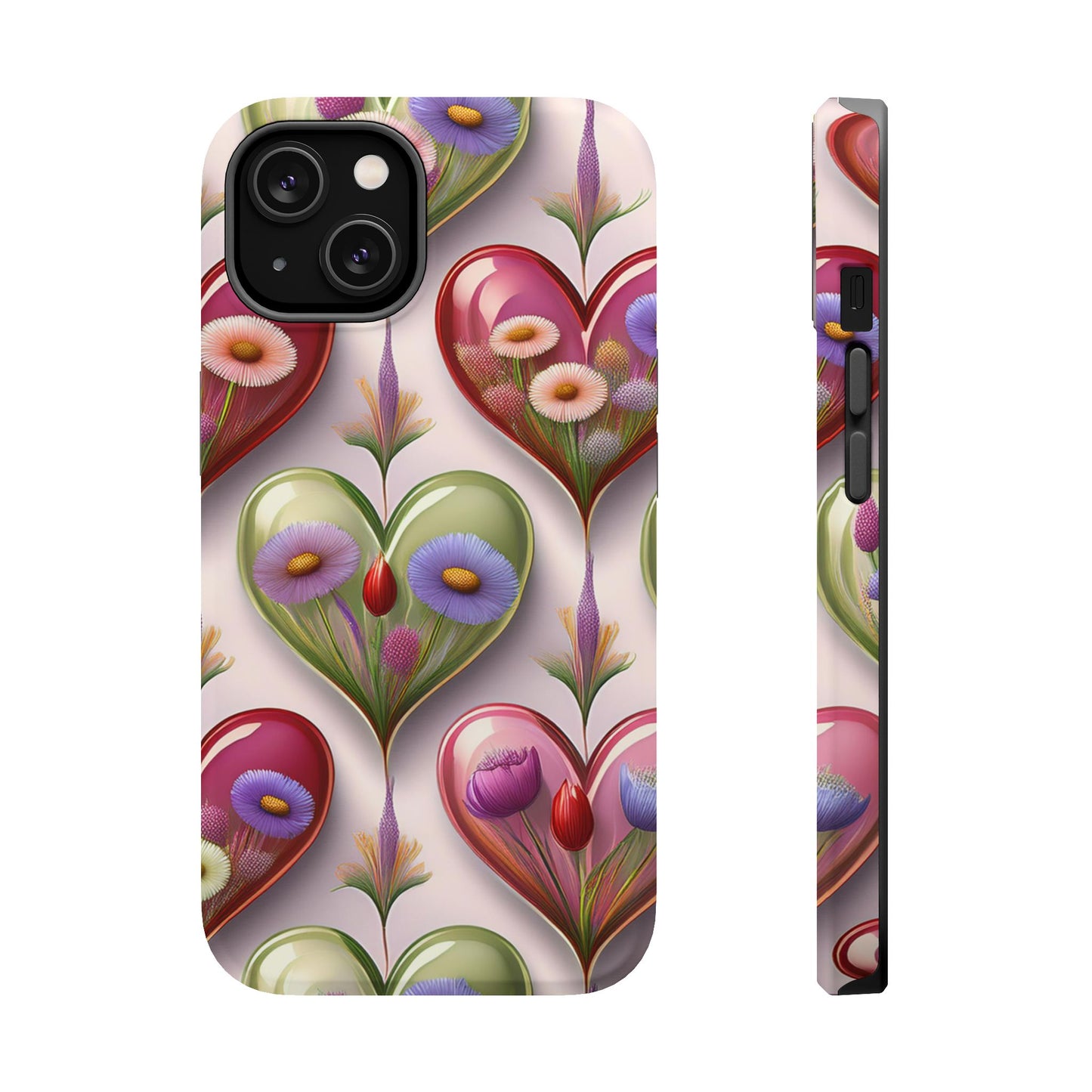 MagSafe Hearts and Flowers Phone Case, Top Trending iPhone Phone Case, Vibrant Phone Case