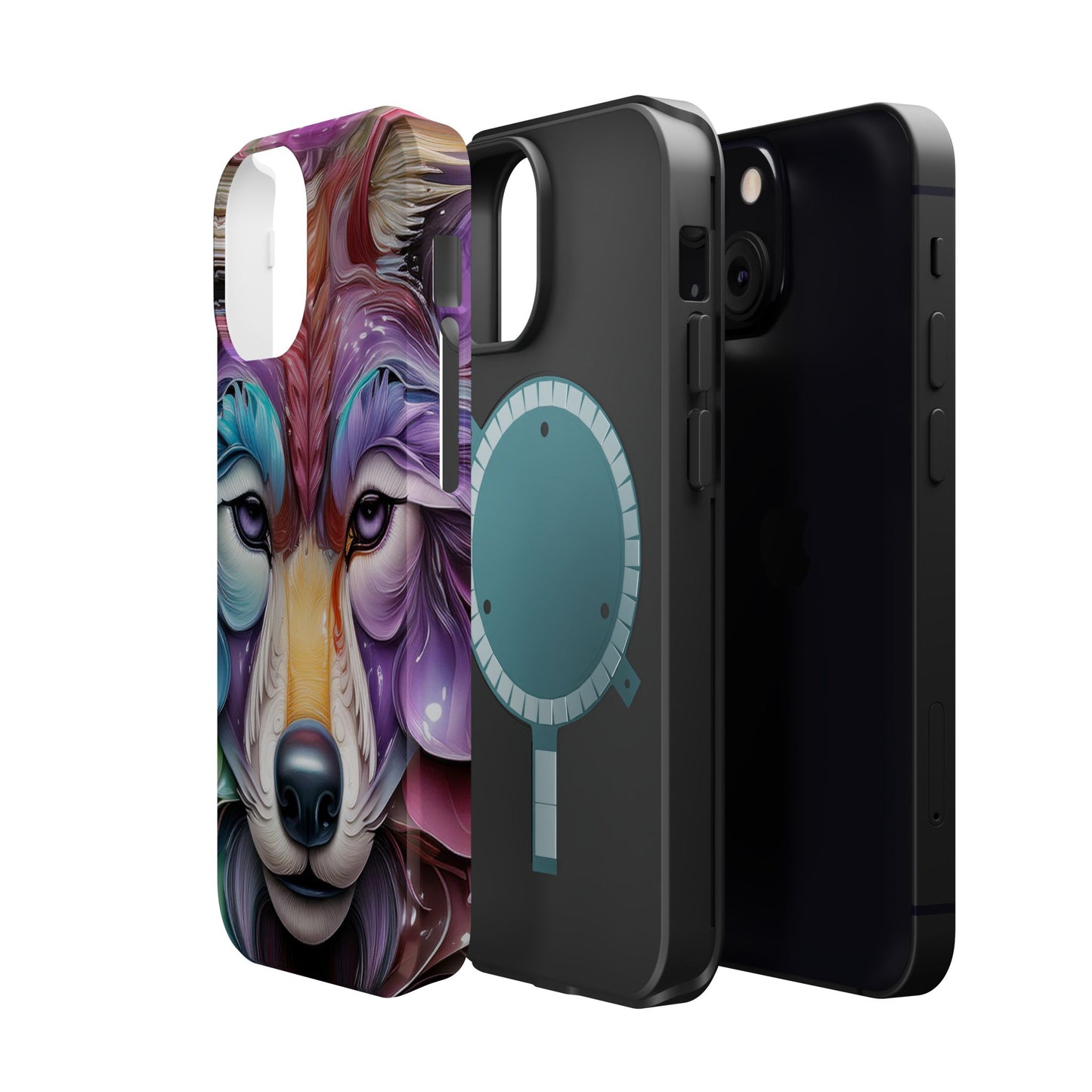 Mag Safe Vibrant Wolf Art - Colorful Wolf Design, Magnetic Phone Case, Trending iPhone Case