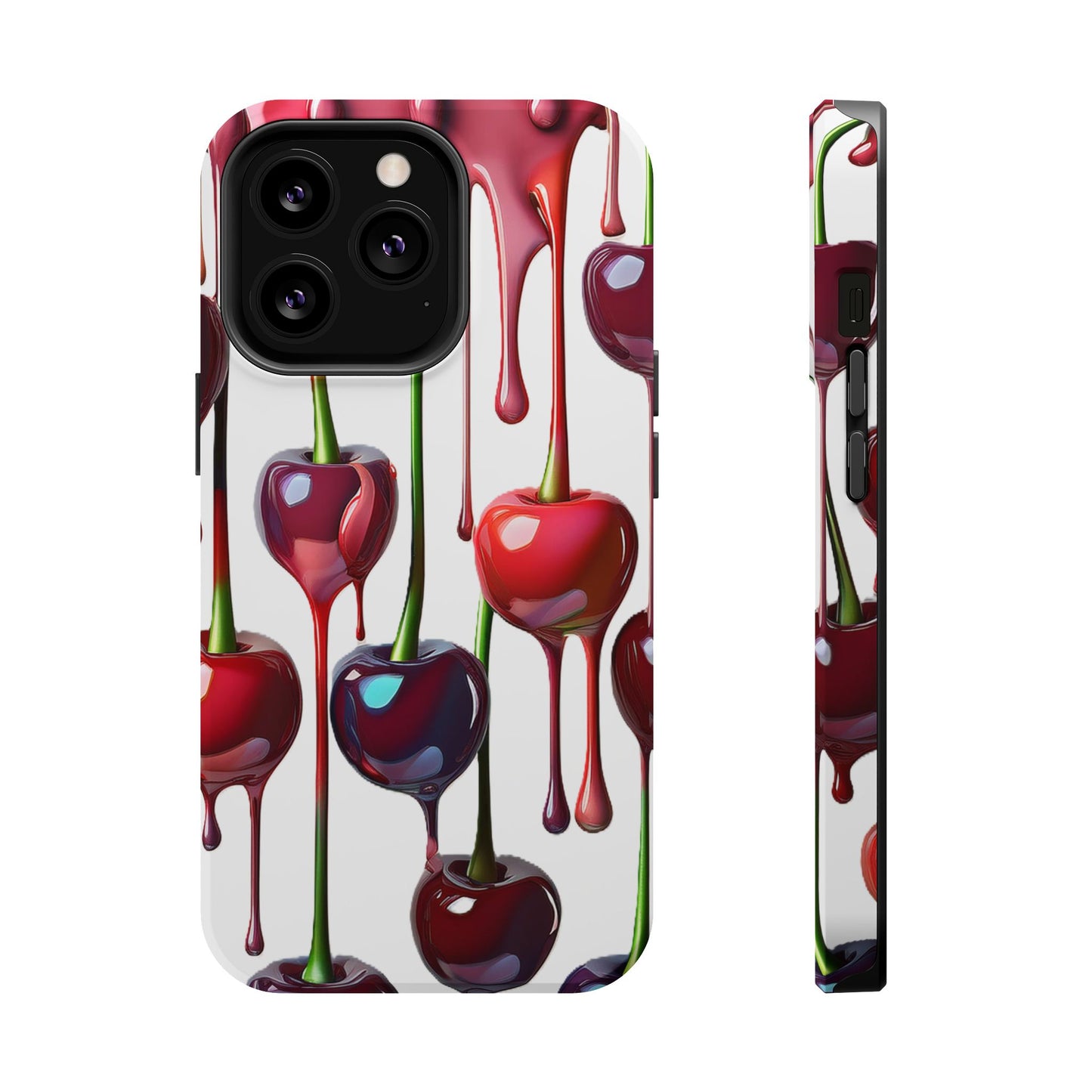 Dripping Cherry Phone Case - Cherry Design, White iPhone Magnetic Phone Case