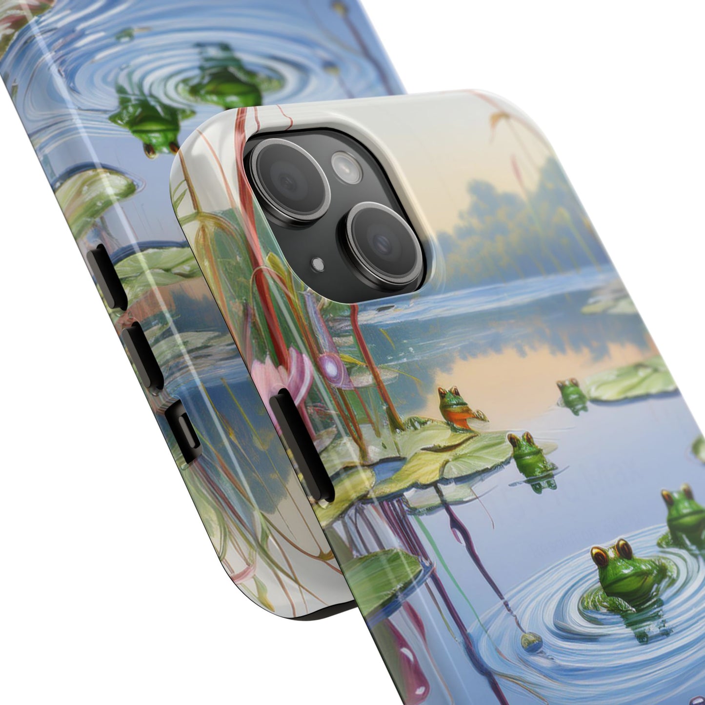 Lily Pads and Frogs Phone Case, Mountain View Raindrops Nature Scene for iPhone or Samsung Galaxy