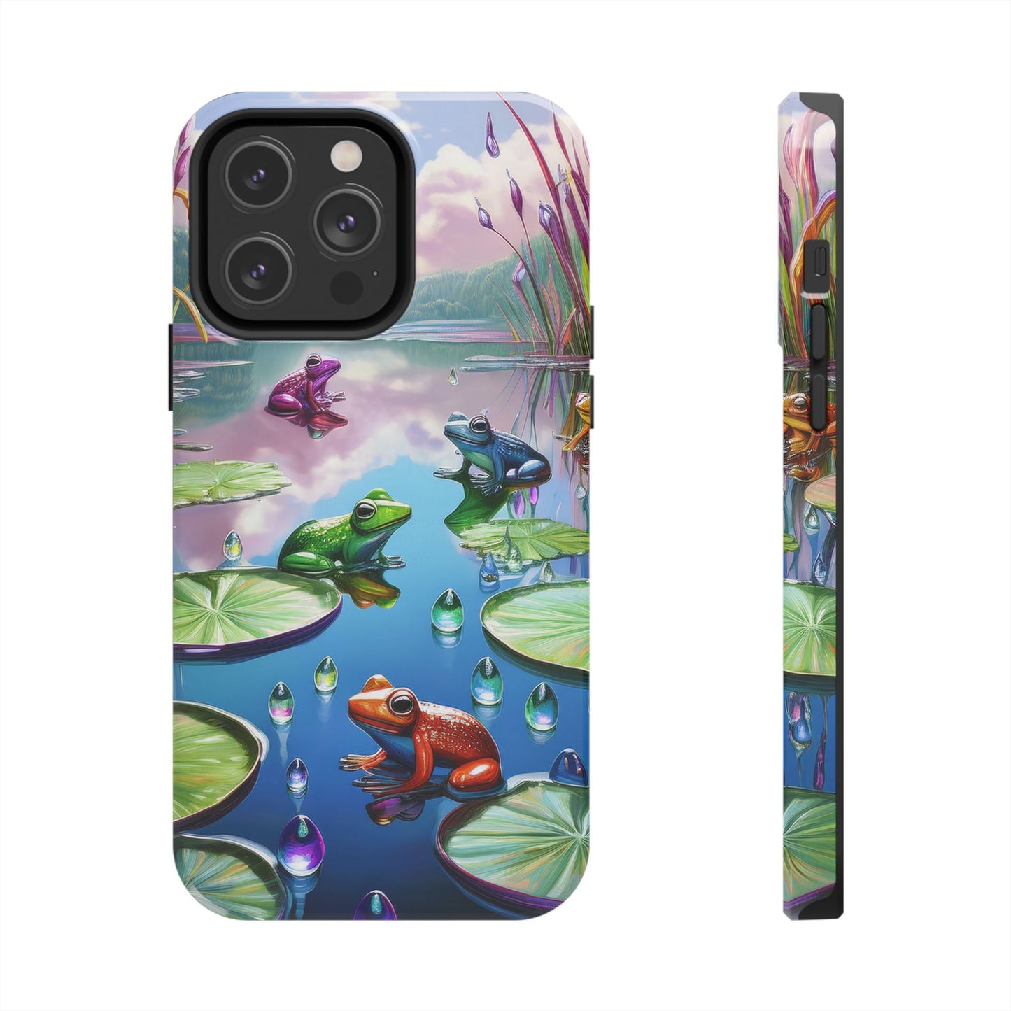 Lily Pads and Frogs Phone Case, Mountain View Raindrops Nature Scene for iPhone or Samsung Galaxy