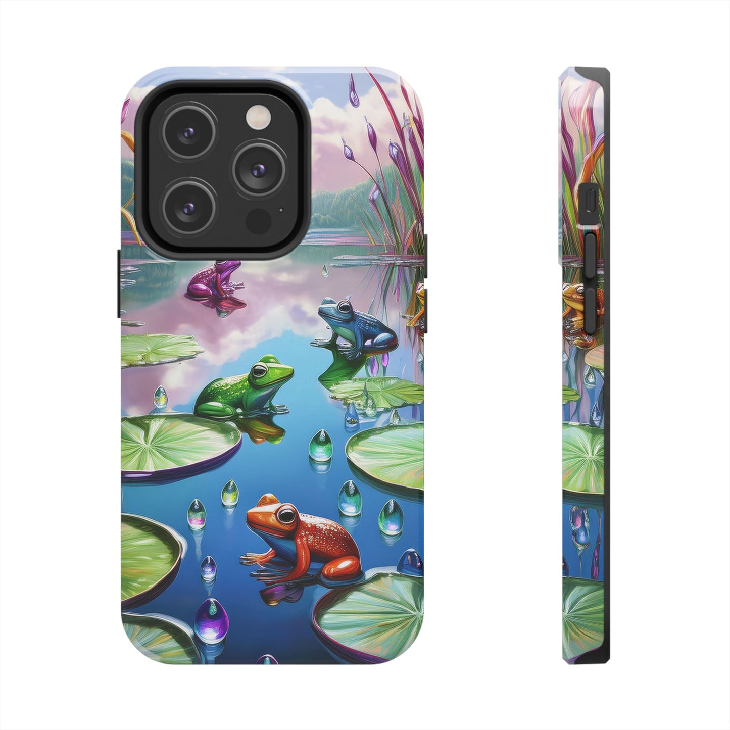 Lily Pads and Frogs Phone Case, Mountain View Raindrops Nature Scene for iPhone or Samsung Galaxy