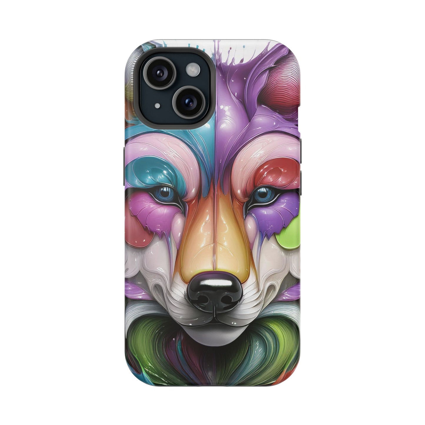 MagSafe iPhone Case with Vibrant Wolf Design, Unique Trending Phone Case, Edgy Colored Wolf Art for iPhone 16, 15, 14, 13 Pro & Plus