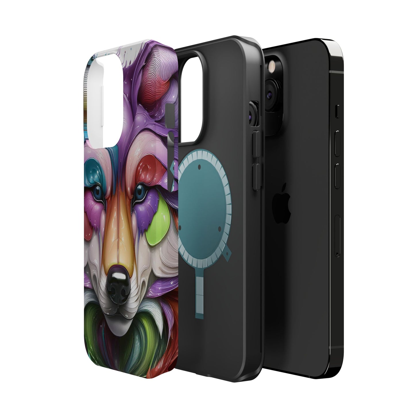 MagSafe iPhone Case with Vibrant Wolf Design, Unique Trending Phone Case, Edgy Colored Wolf Art for iPhone 16, 15, 14, 13 Pro & Plus