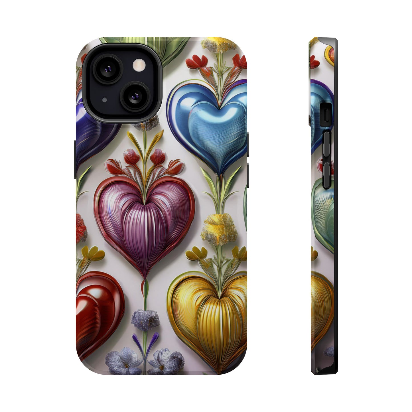 iPhone MagSafe Hearts and Flowers Phone Case, Luxury Mobil Case
