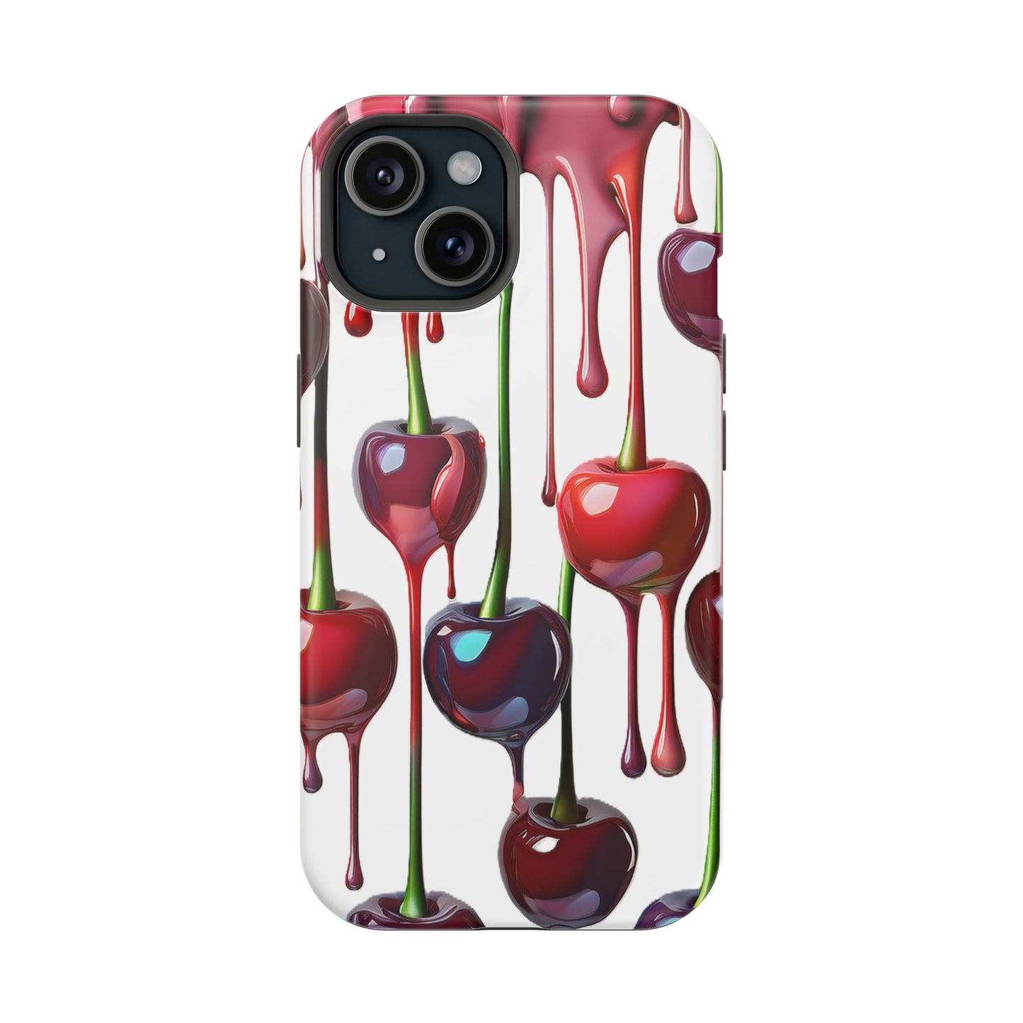 Dripping Cherry Phone Case - Cherry Design, White iPhone Magnetic Phone Case