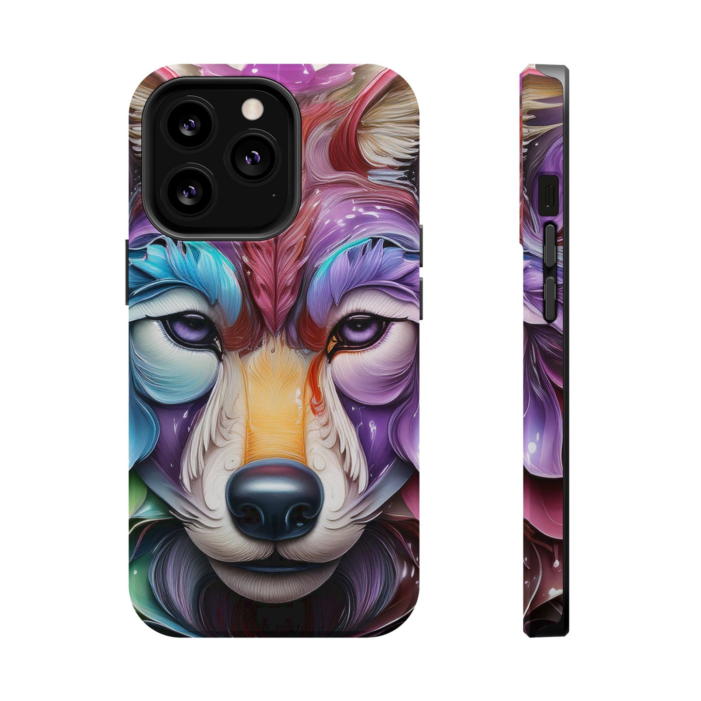 Mag Safe Vibrant Wolf Art - Colorful Wolf Design, Magnetic Phone Case, Trending iPhone Case