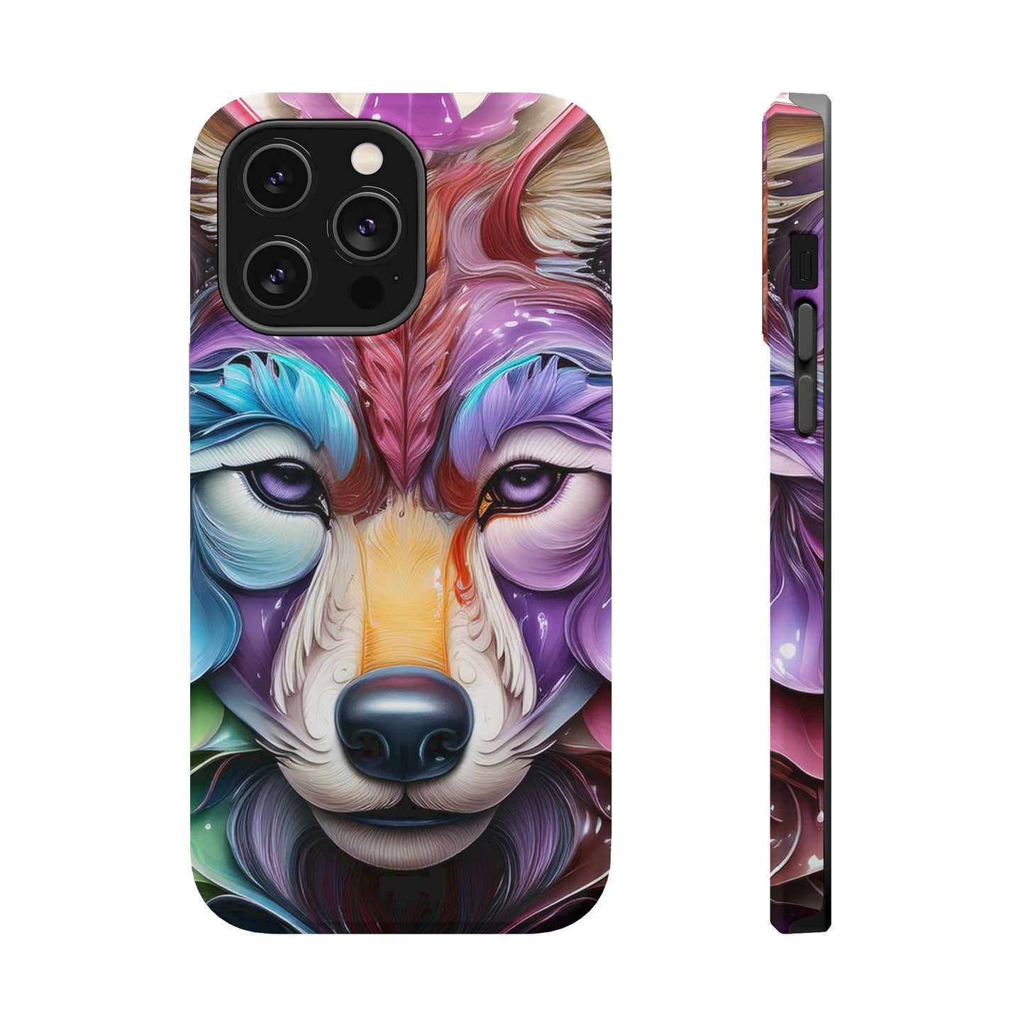 Mag Safe Vibrant Wolf Art - Colorful Wolf Design, Magnetic Phone Case, Trending iPhone Case