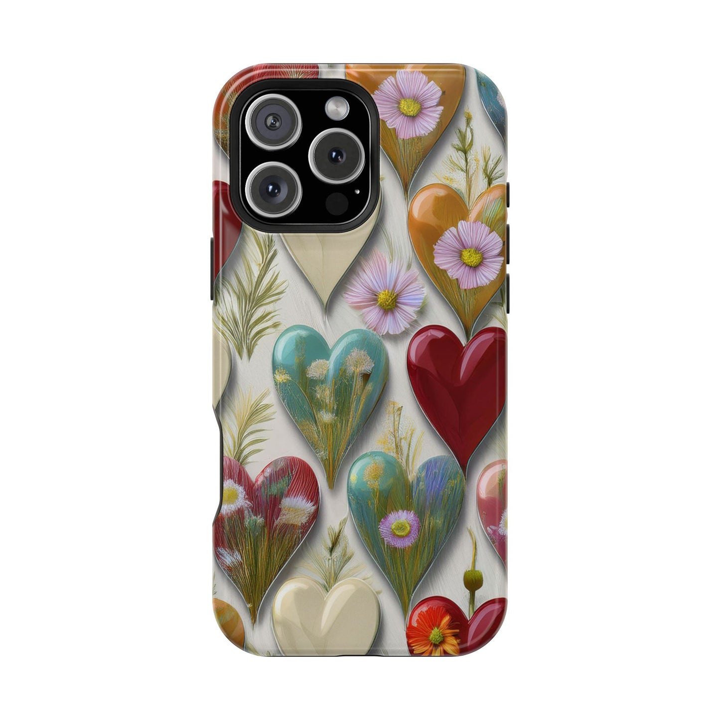 MagSafe Hearts and Flowers Phone Case, Top Trending iPhone Phone Case, Vibrant Phone Case
