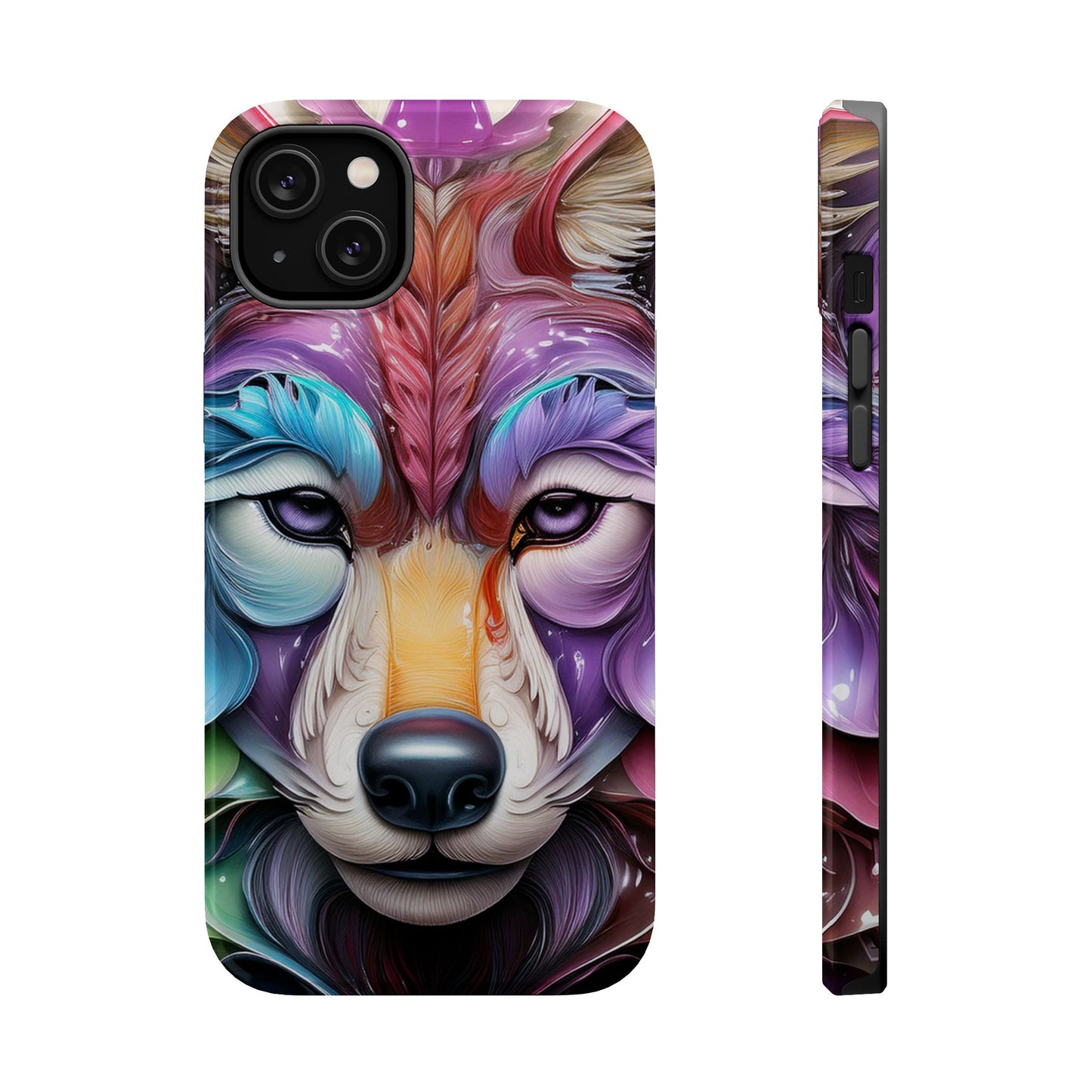 Mag Safe Vibrant Wolf Art - Colorful Wolf Design, Magnetic Phone Case, Trending iPhone Case
