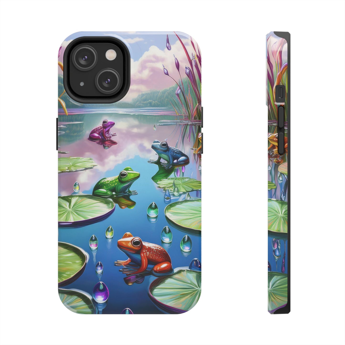 Lily Pads and Frogs Phone Case, Mountain View Raindrops Nature Scene for iPhone or Samsung Galaxy