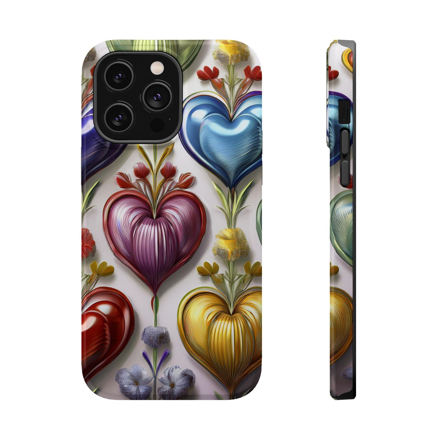 iPhone MagSafe Hearts and Flowers Phone Case, Luxury Mobil Case
