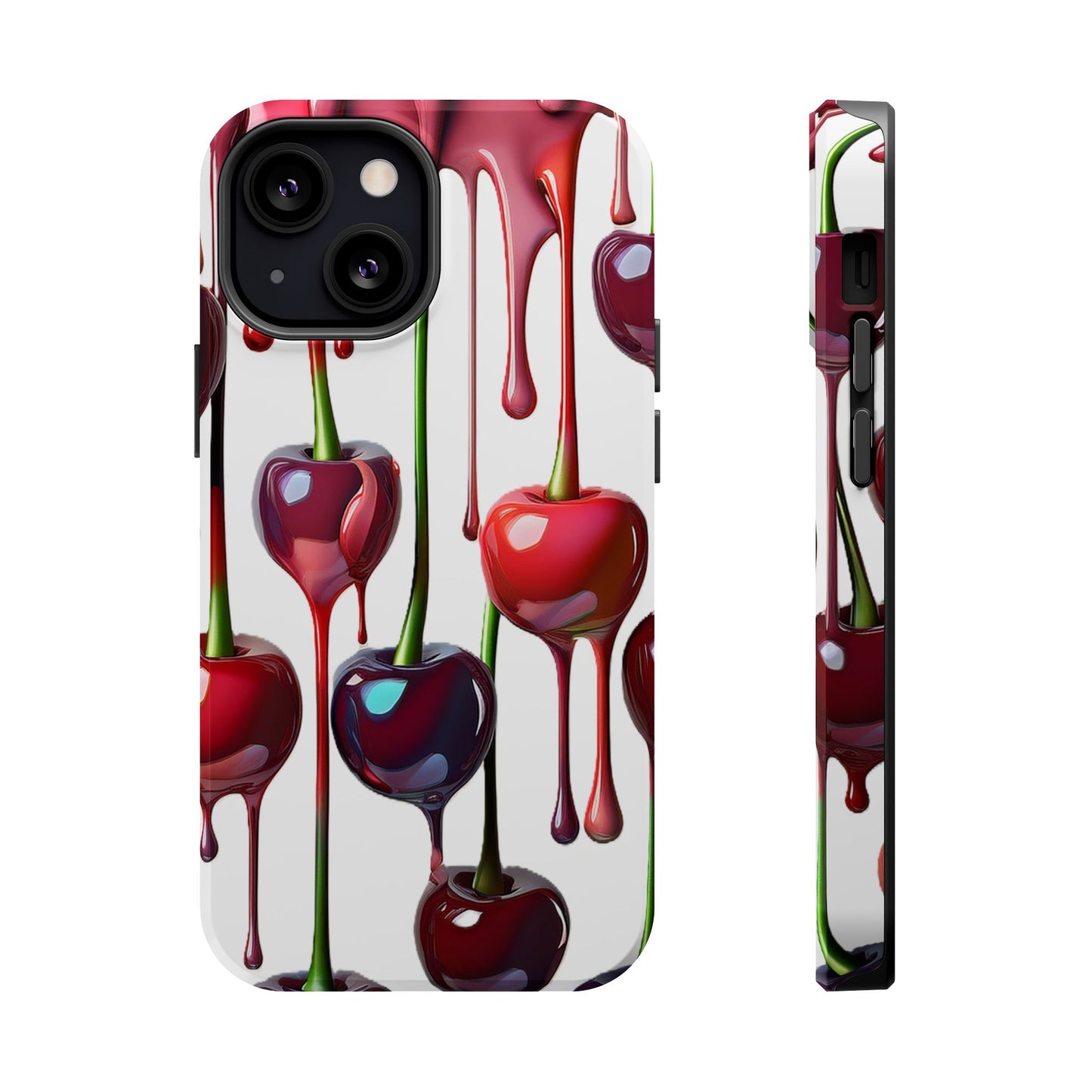 Dripping Cherry Phone Case - Cherry Design, White iPhone Magnetic Phone Case