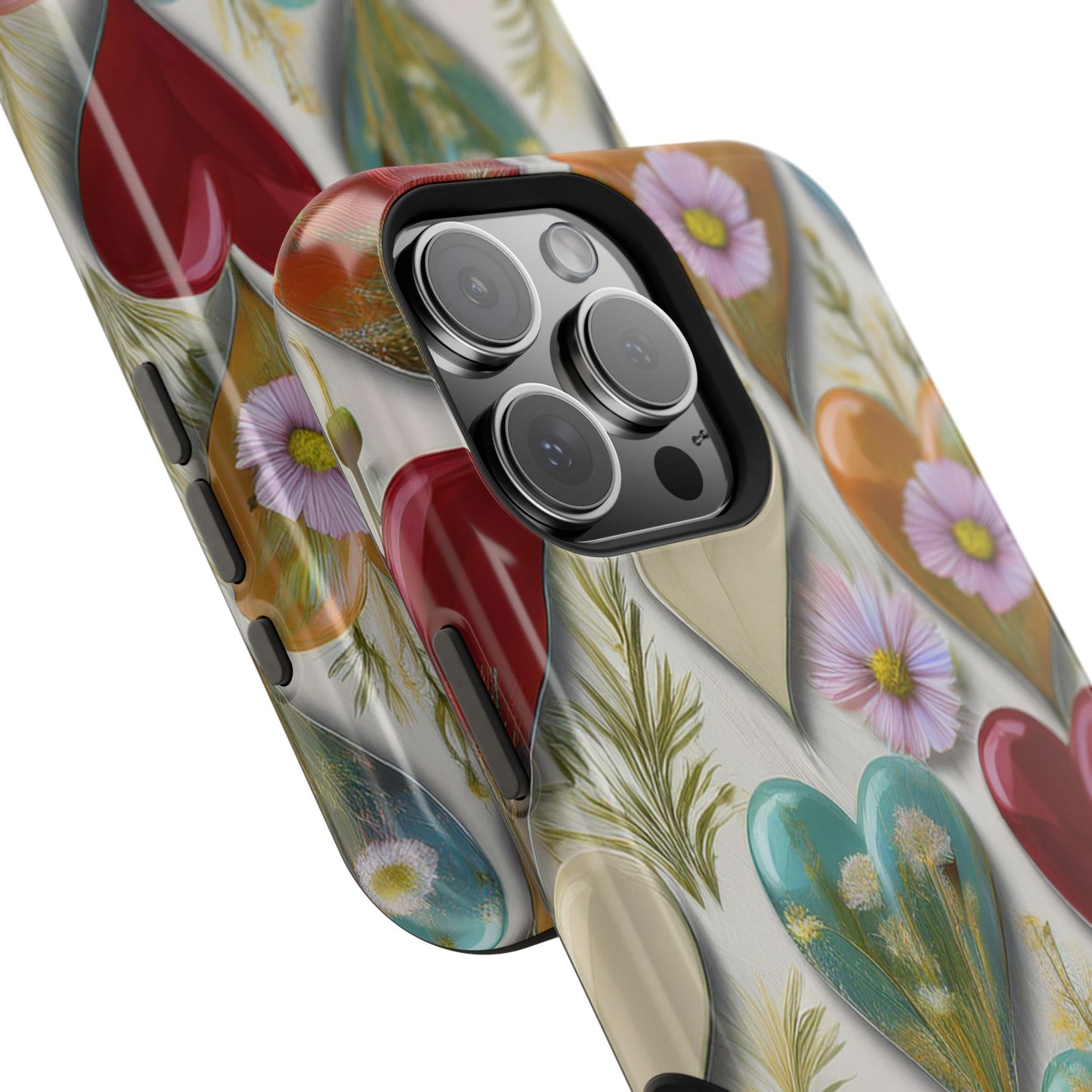 MagSafe Hearts and Flowers Phone Case, Top Trending iPhone Phone Case, Vibrant Phone Case