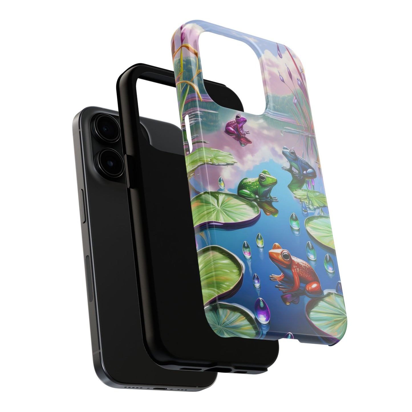 Lily Pads and Frogs Phone Case, Mountain View Raindrops Nature Scene for iPhone or Samsung Galaxy
