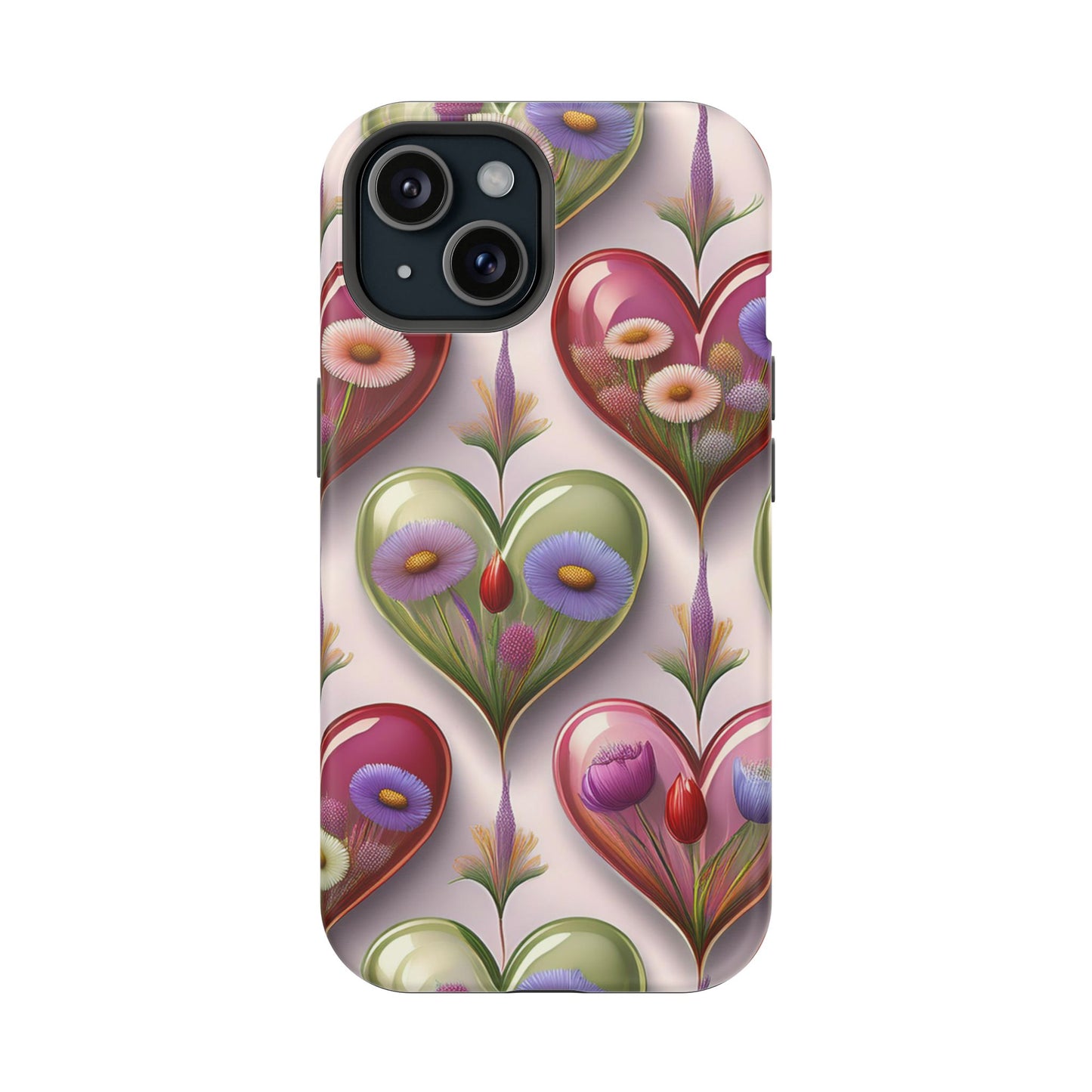 MagSafe Hearts and Flowers Phone Case, Top Trending iPhone Phone Case, Vibrant Phone Case