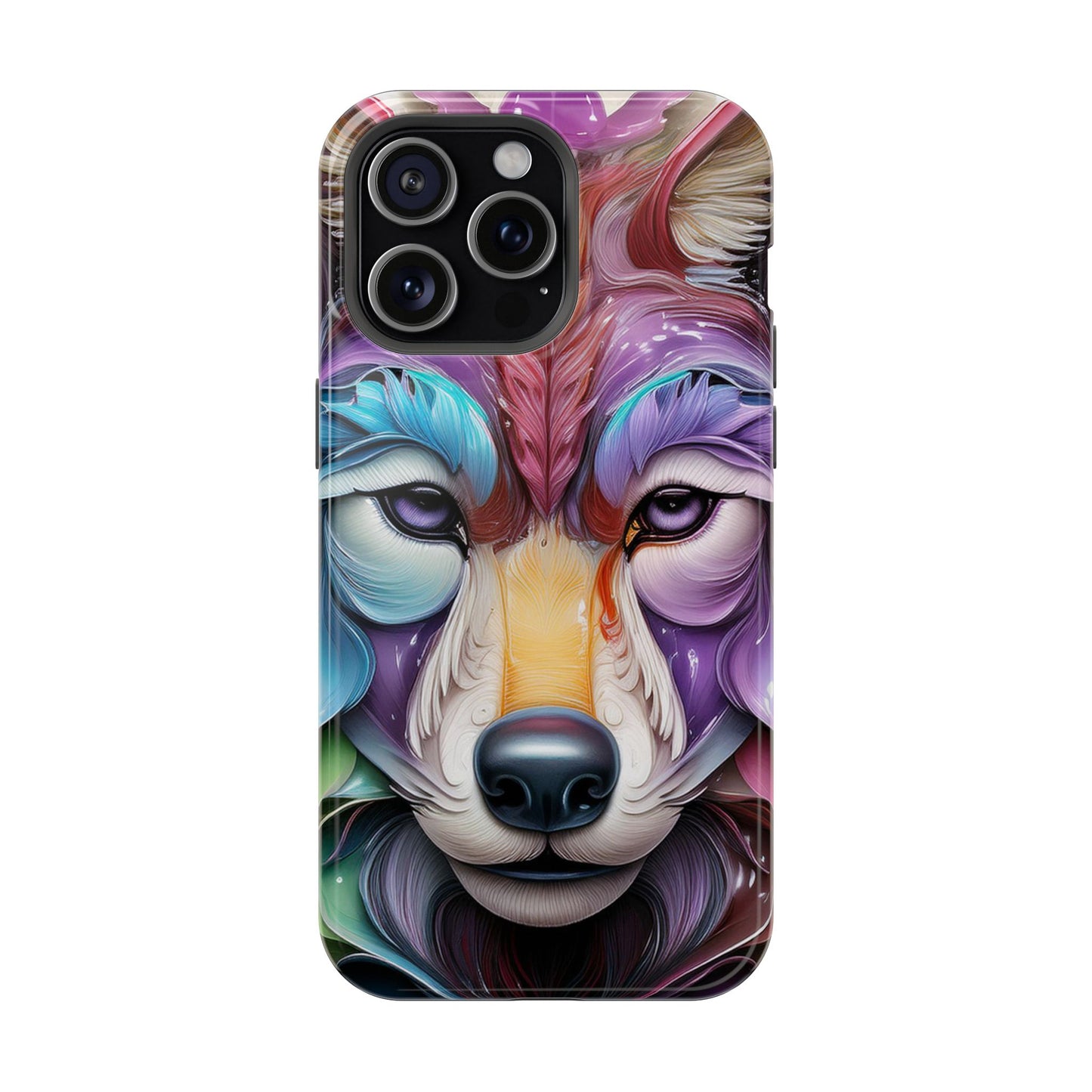 Mag Safe Vibrant Wolf Art - Colorful Wolf Design, Magnetic Phone Case, Trending iPhone Case