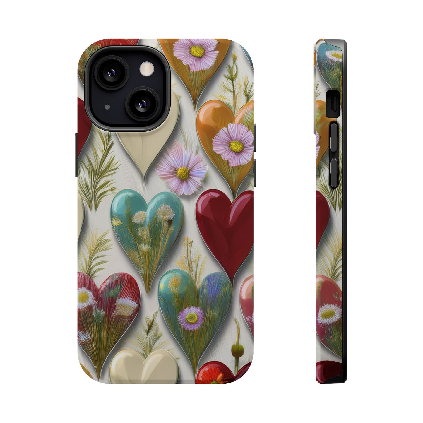 MagSafe Hearts and Flowers Phone Case, Top Trending iPhone Phone Case, Vibrant Phone Case