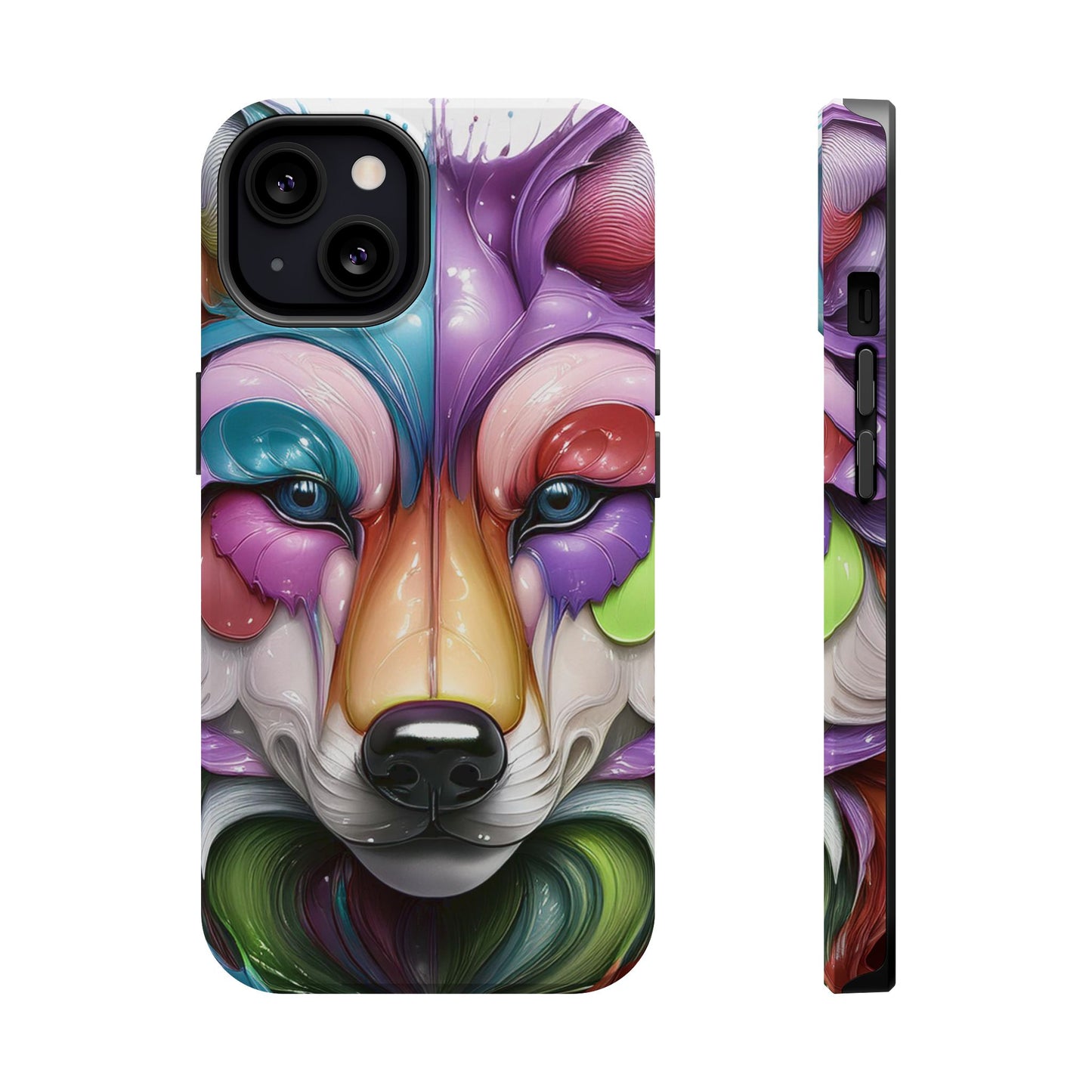MagSafe iPhone Case with Vibrant Wolf Design, Unique Trending Phone Case, Edgy Colored Wolf Art for iPhone 16, 15, 14, 13 Pro & Plus