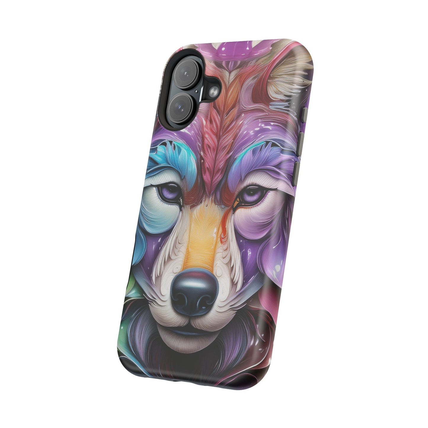 Mag Safe Vibrant Wolf Art - Colorful Wolf Design, Magnetic Phone Case, Trending iPhone Case