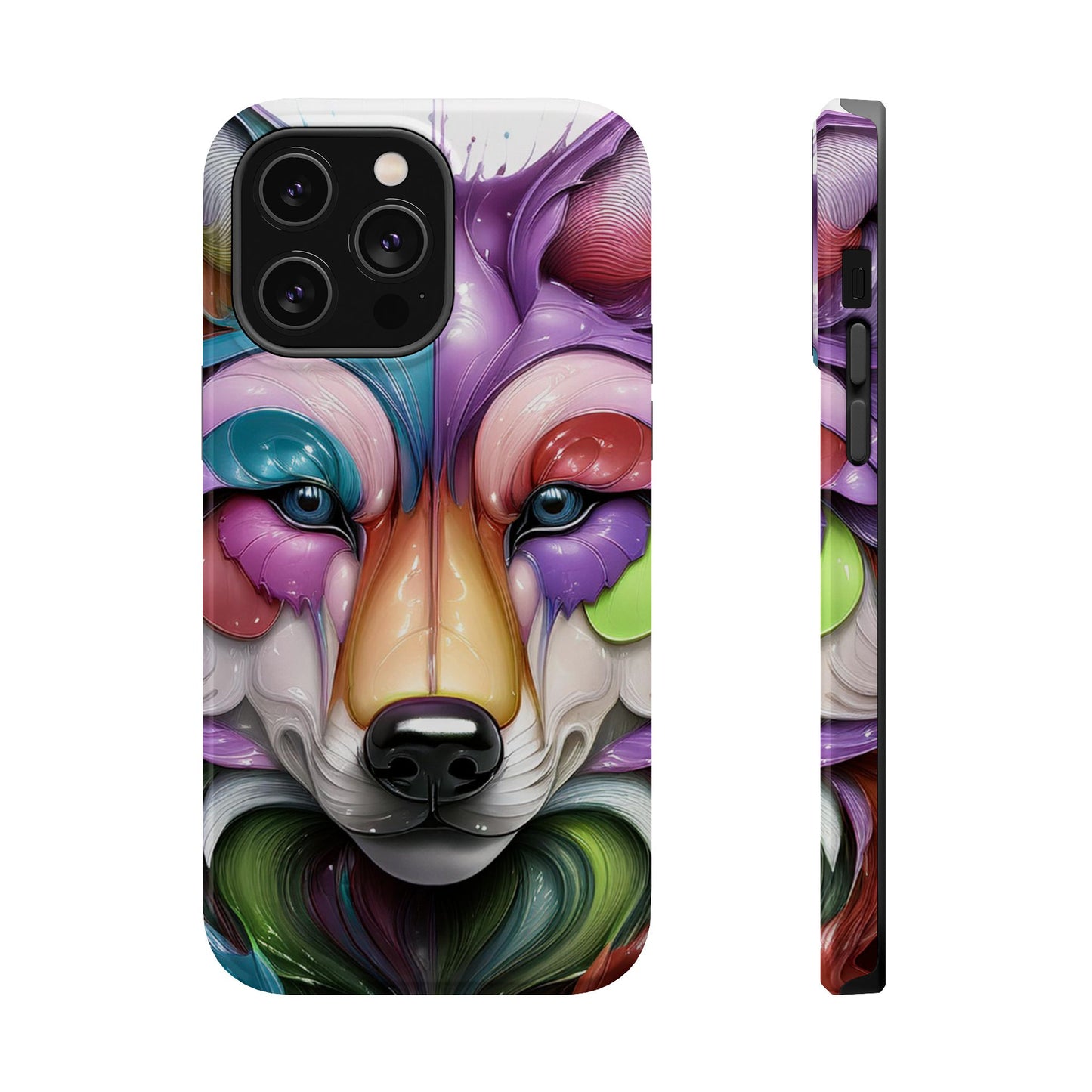 MagSafe iPhone Case with Vibrant Wolf Design, Unique Trending Phone Case, Edgy Colored Wolf Art for iPhone 16, 15, 14, 13 Pro & Plus