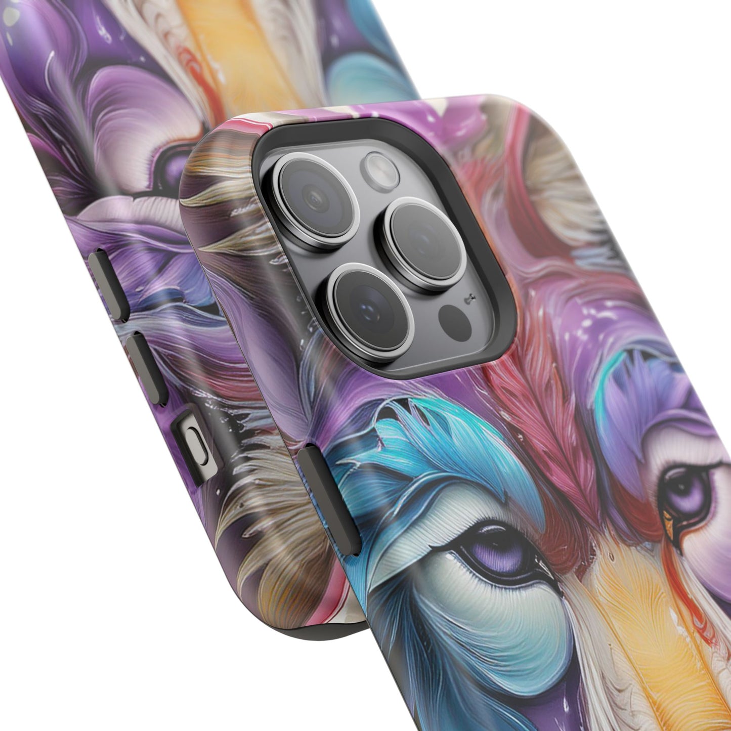 Mag Safe Vibrant Wolf Art - Colorful Wolf Design, Magnetic Phone Case, Trending iPhone Case
