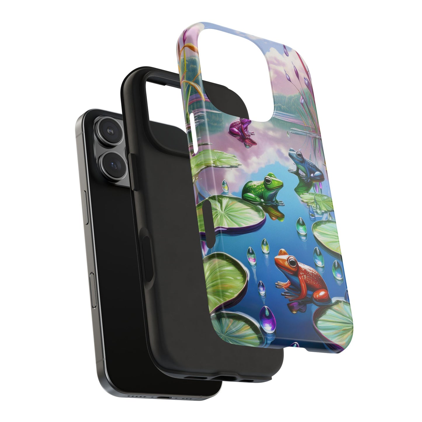 Lily Pads and Frogs Phone Case, Mountain View Raindrops Nature Scene for iPhone or Samsung Galaxy
