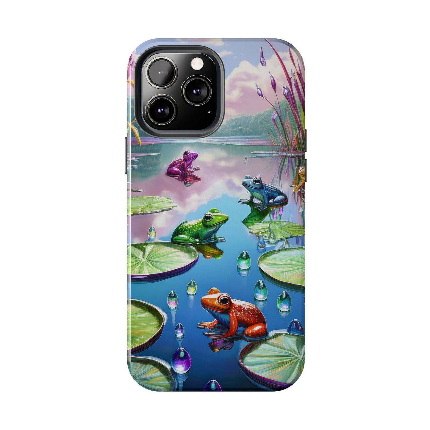 Lily Pads and Frogs Phone Case, Mountain View Raindrops Nature Scene for iPhone or Samsung Galaxy