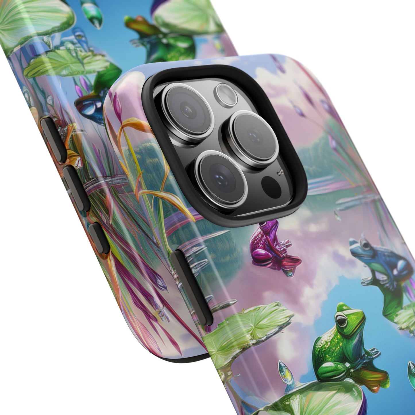 Lily Pads and Frogs Phone Case, Mountain View Raindrops Nature Scene for iPhone or Samsung Galaxy