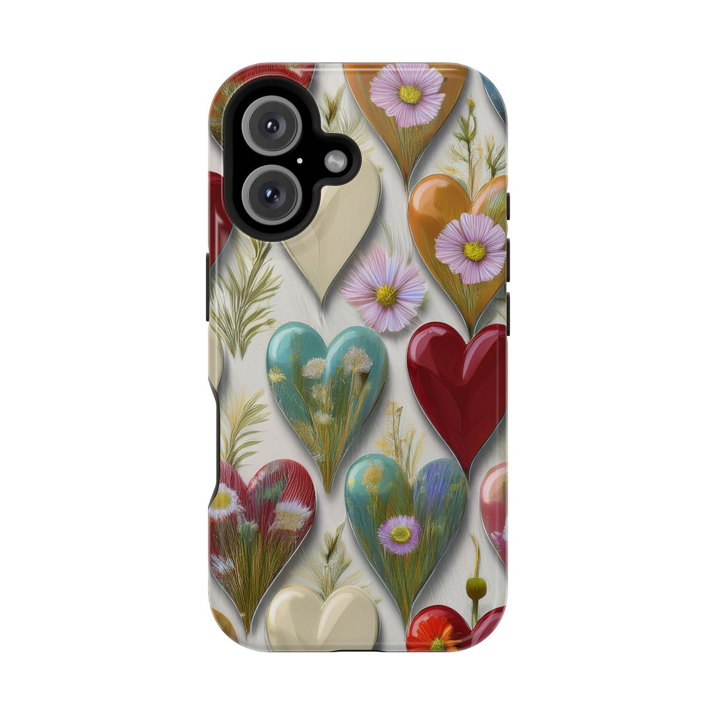 MagSafe Hearts and Flowers Phone Case, Top Trending iPhone Phone Case, Vibrant Phone Case