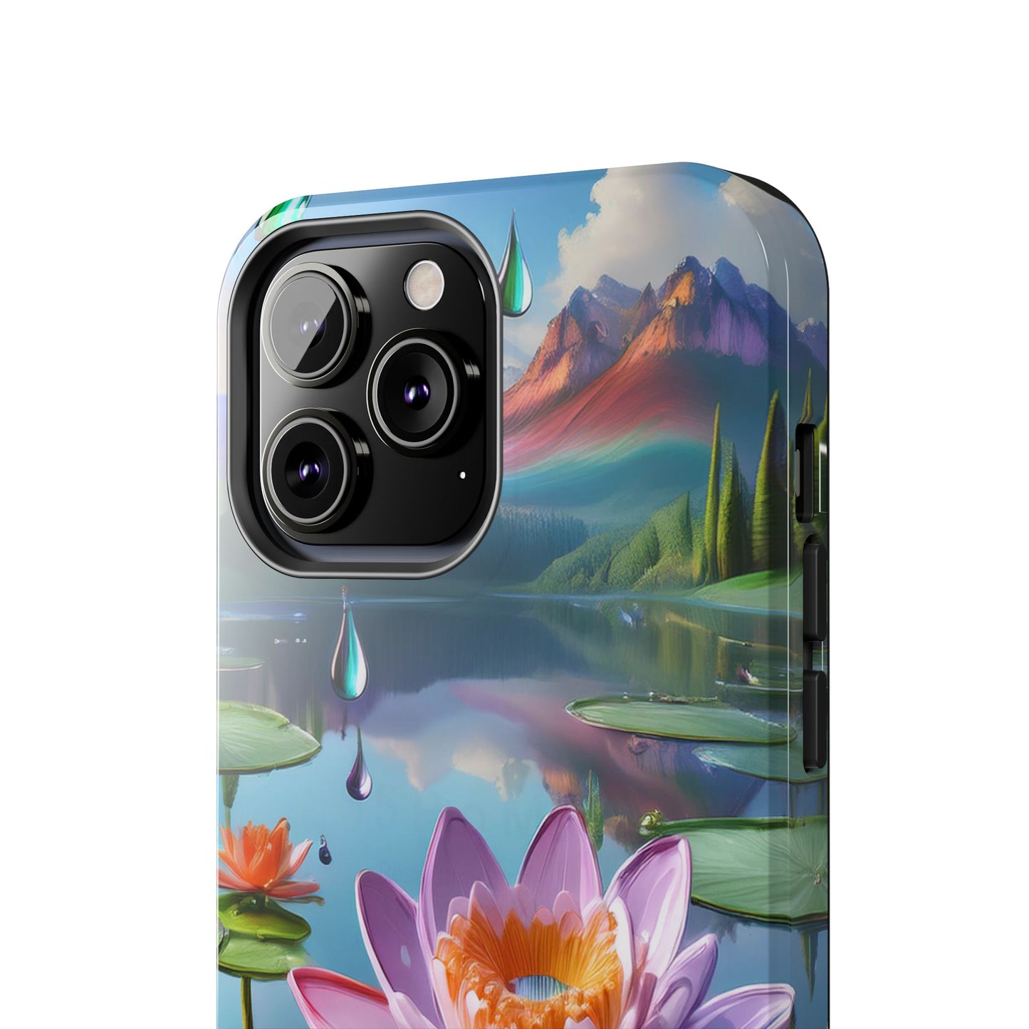 Lily Pads Phone Case, Mountain View Raindrops Nature Scene for iPhone or Samsung Galaxy, Pink Green Blue