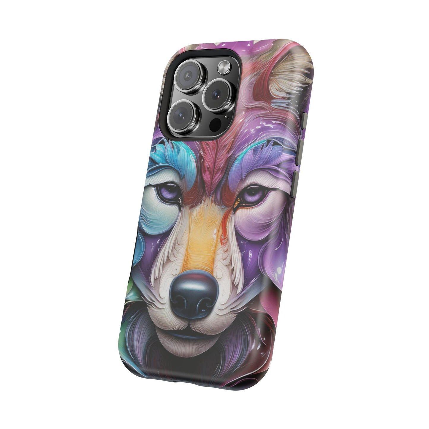 Mag Safe Vibrant Wolf Art - Colorful Wolf Design, Magnetic Phone Case, Trending iPhone Case