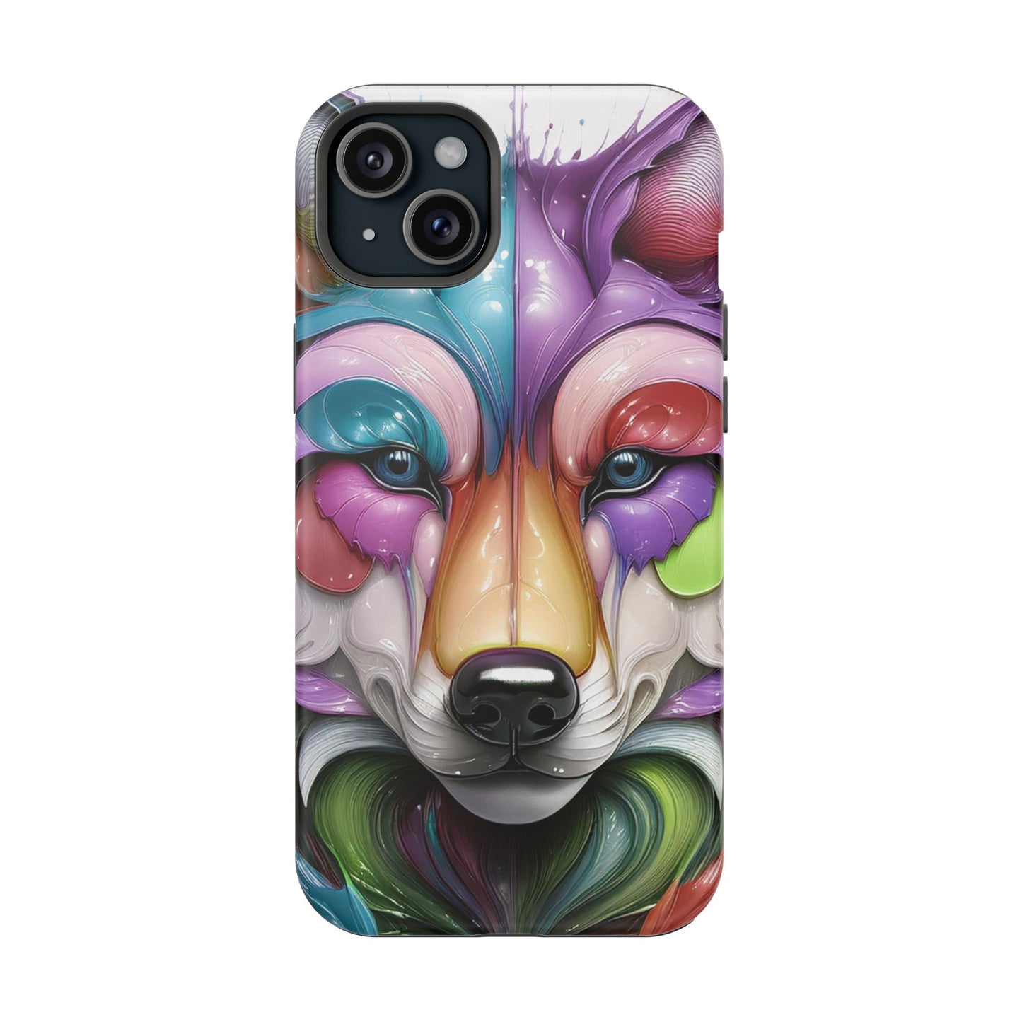 MagSafe iPhone Case with Vibrant Wolf Design, Unique Trending Phone Case, Edgy Colored Wolf Art for iPhone 16, 15, 14, 13 Pro & Plus