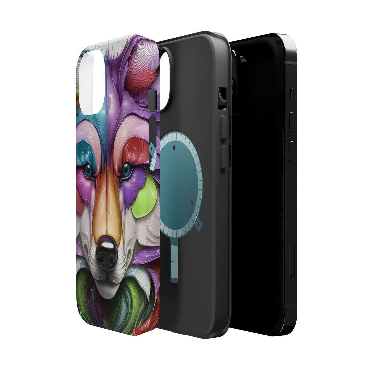 MagSafe iPhone Case with Vibrant Wolf Design, Unique Trending Phone Case, Edgy Colored Wolf Art for iPhone 16, 15, 14, 13 Pro & Plus