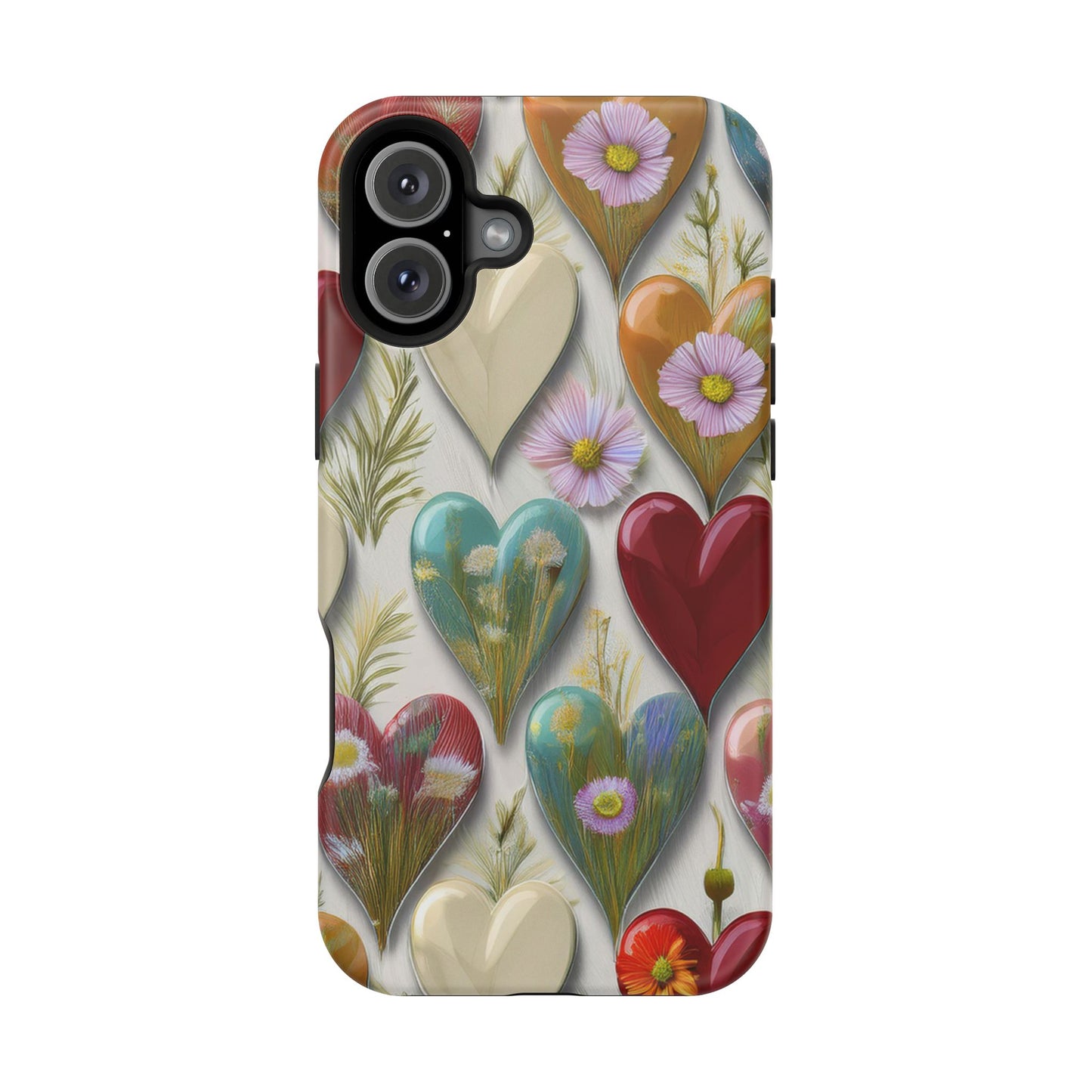 MagSafe Hearts and Flowers Phone Case, Top Trending iPhone Phone Case, Vibrant Phone Case