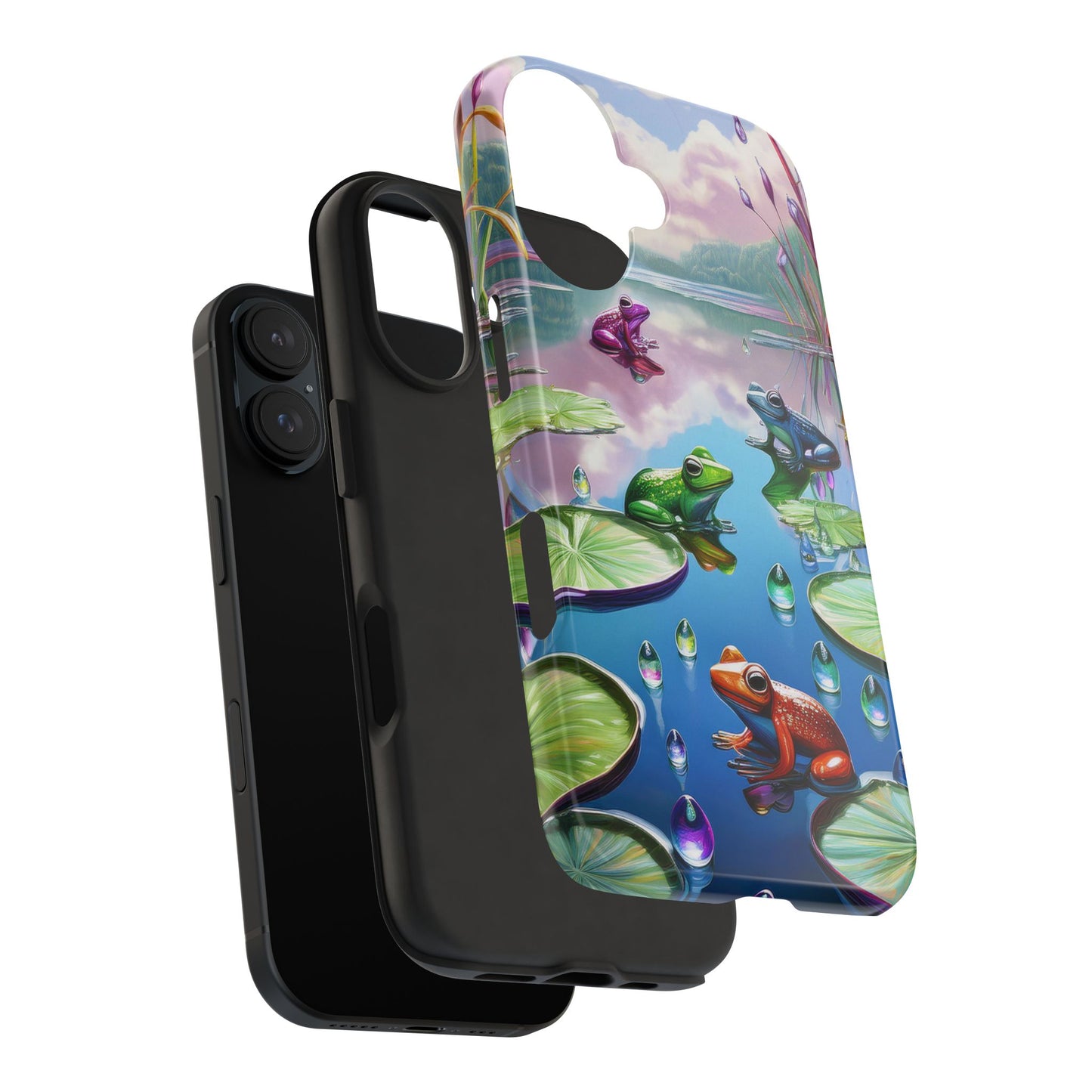 Lily Pads and Frogs Phone Case, Mountain View Raindrops Nature Scene for iPhone or Samsung Galaxy