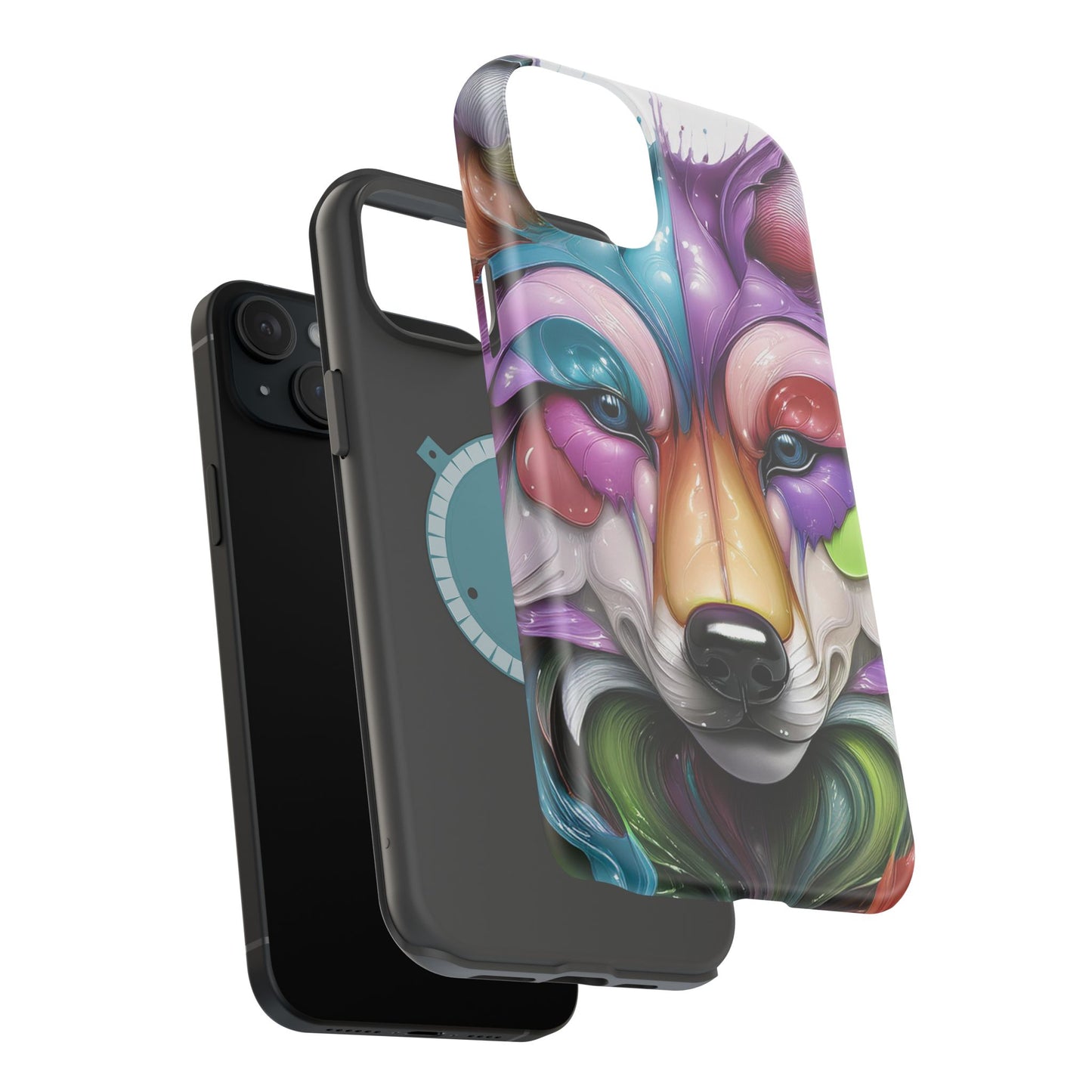 MagSafe iPhone Case with Vibrant Wolf Design, Unique Trending Phone Case, Edgy Colored Wolf Art for iPhone 16, 15, 14, 13 Pro & Plus