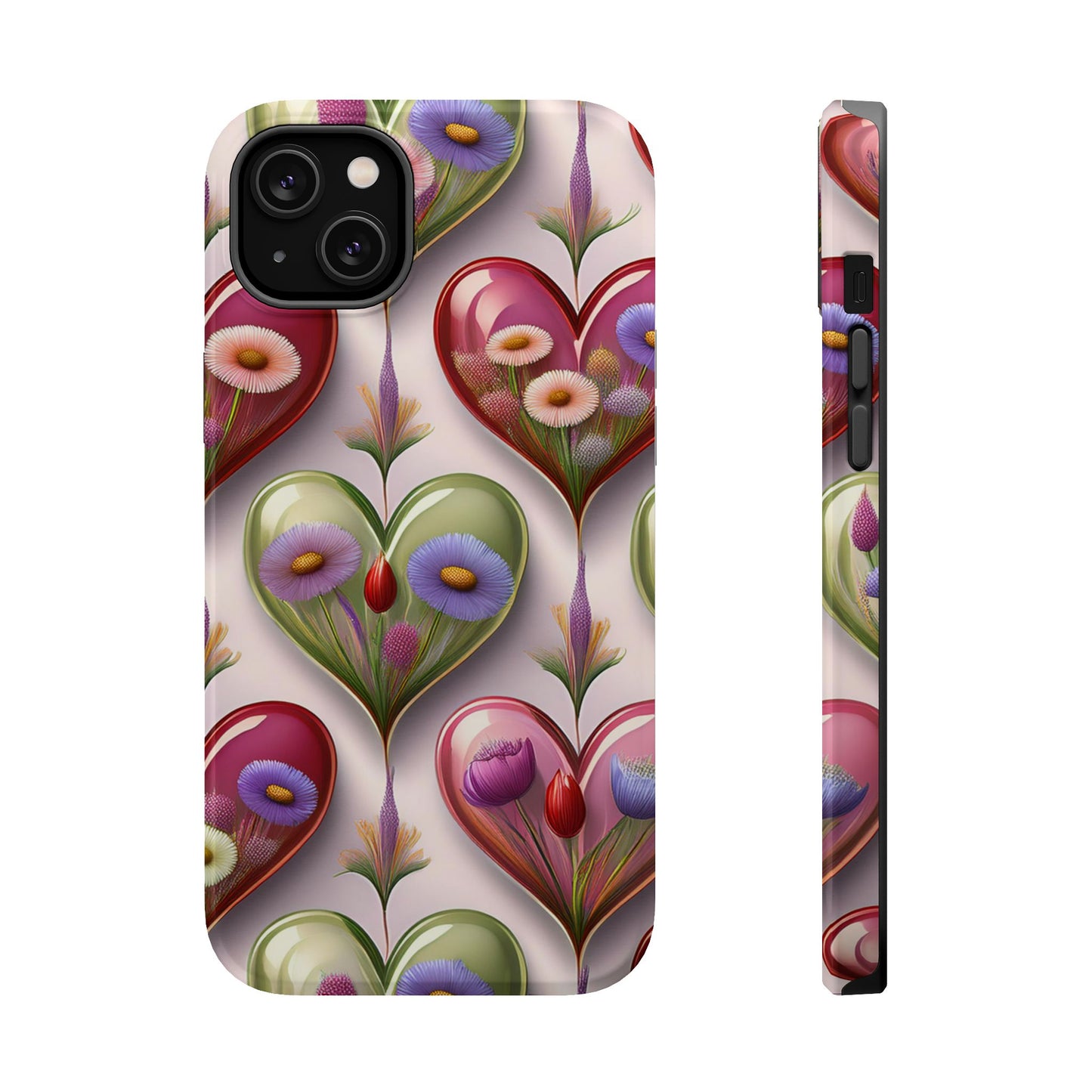 MagSafe Hearts and Flowers Phone Case, Top Trending iPhone Phone Case, Vibrant Phone Case