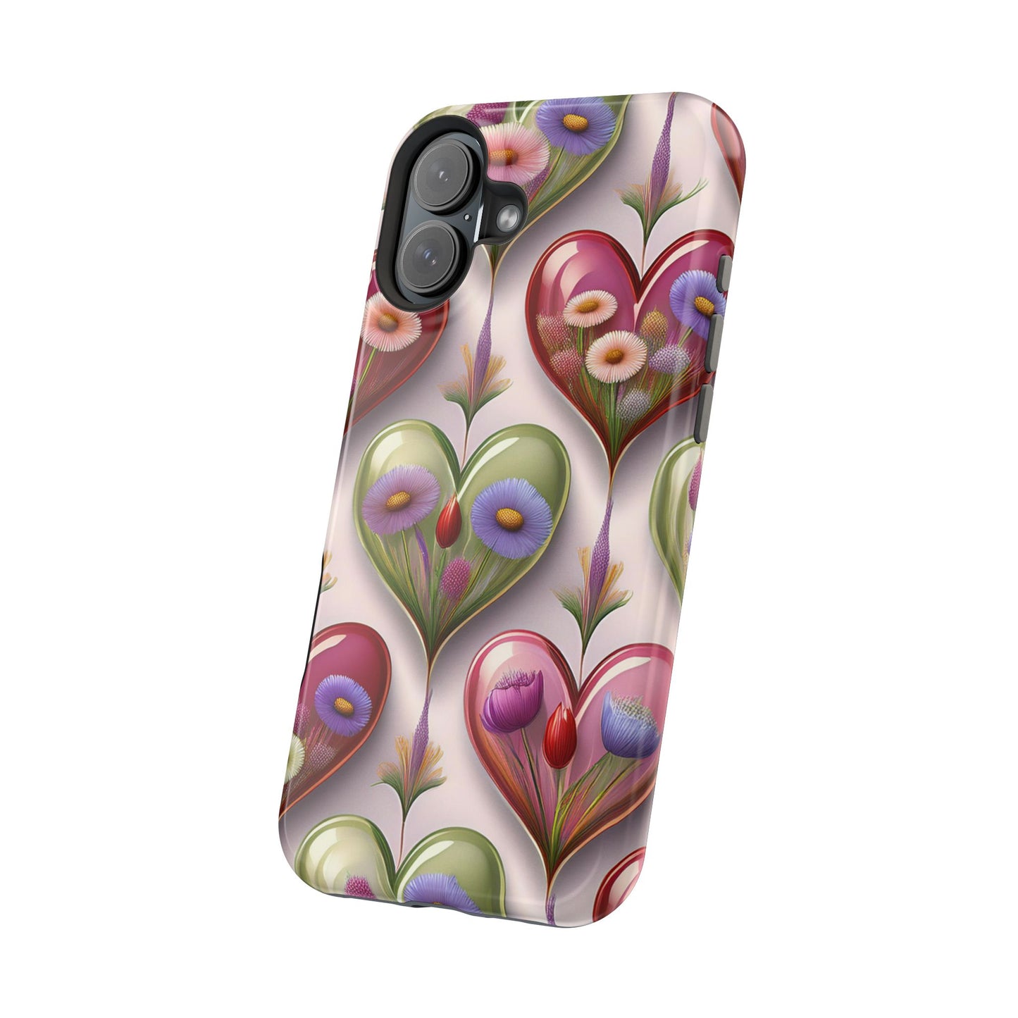 MagSafe Hearts and Flowers Phone Case, Top Trending iPhone Phone Case, Vibrant Phone Case