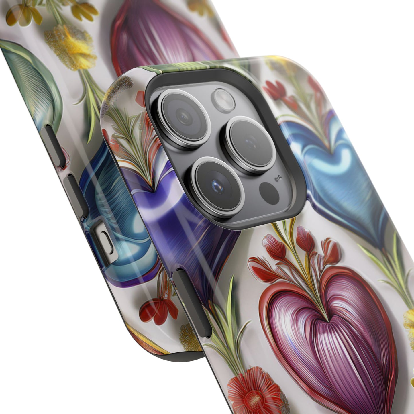 iPhone MagSafe Hearts and Flowers Phone Case, Luxury Mobil Case