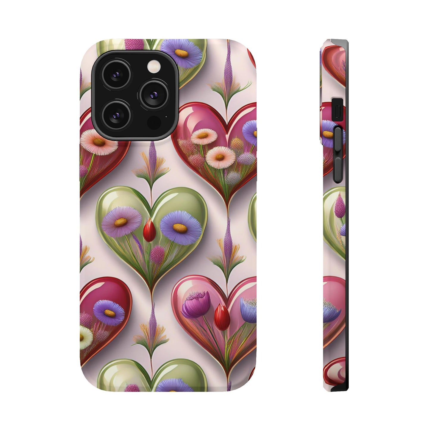 MagSafe Hearts and Flowers Phone Case, Top Trending iPhone Phone Case, Vibrant Phone Case