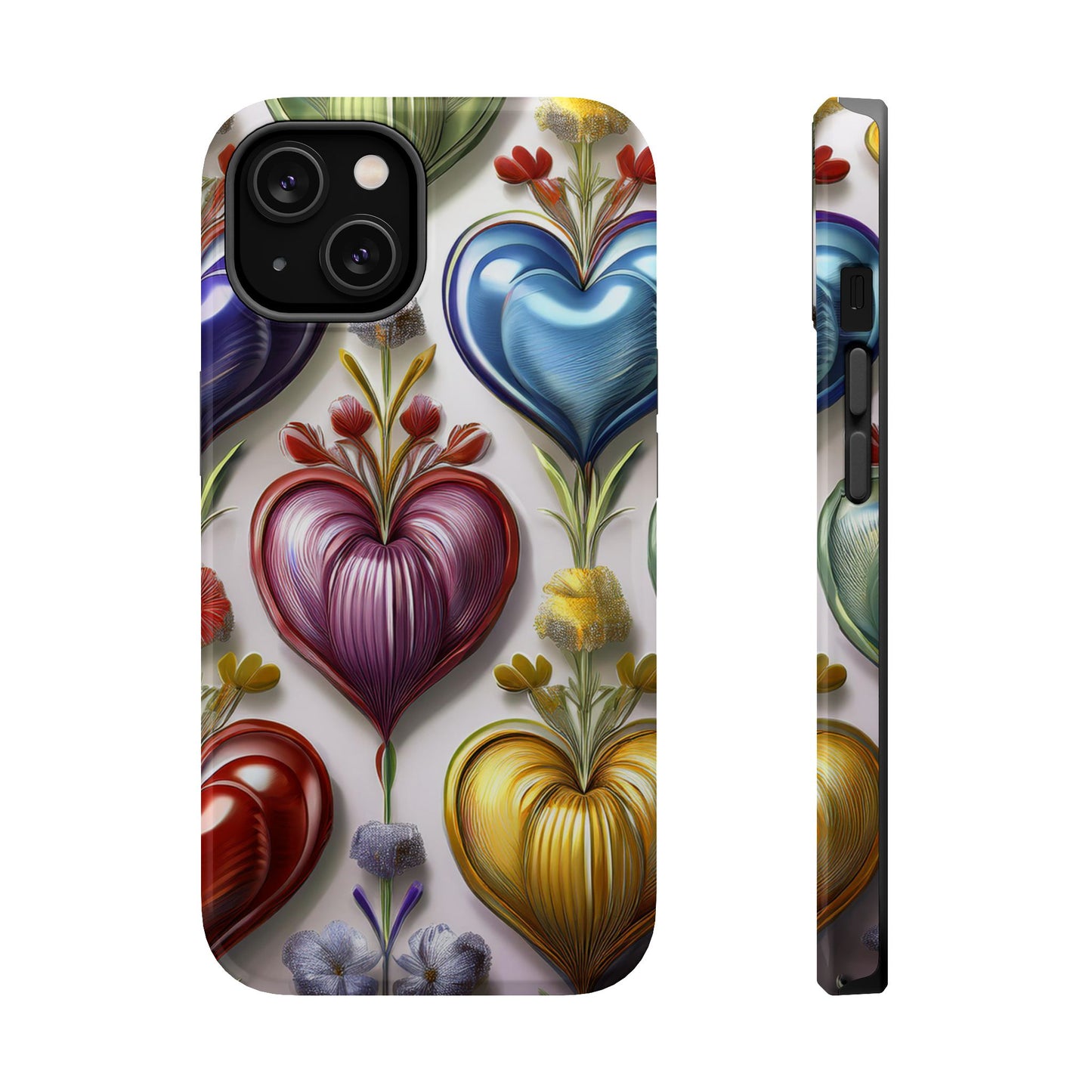 iPhone MagSafe Hearts and Flowers Phone Case, Luxury Mobil Case