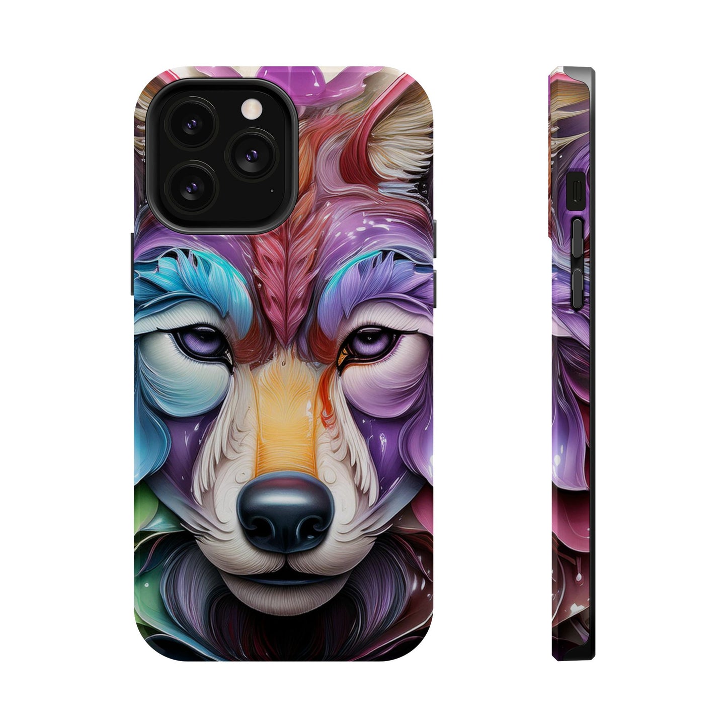Mag Safe Vibrant Wolf Art - Colorful Wolf Design, Magnetic Phone Case, Trending iPhone Case