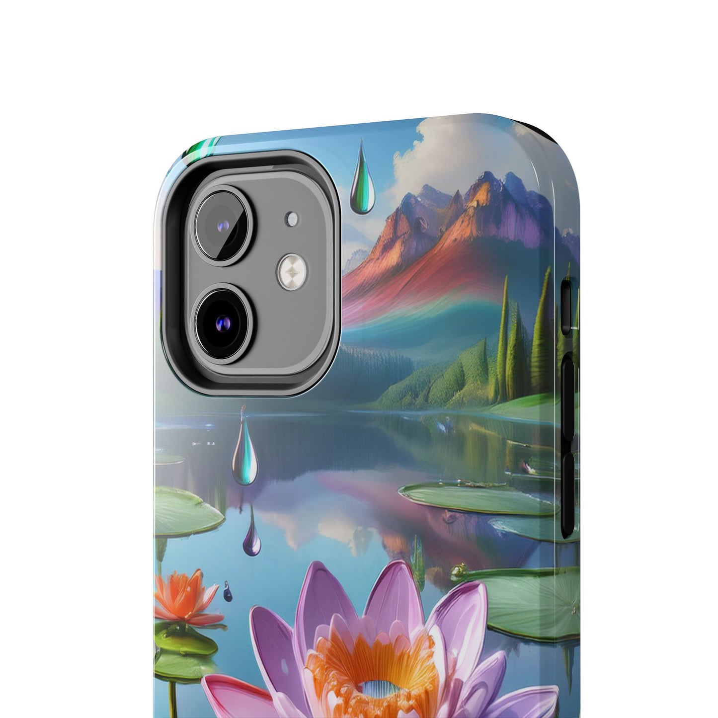 Lily Pads Phone Case, Mountain View Raindrops Nature Scene for iPhone or Samsung Galaxy, Pink Green Blue
